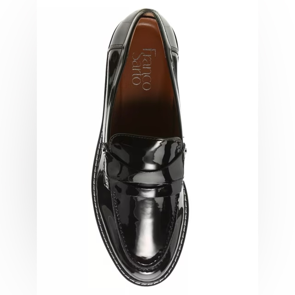 Franco Sarto Cassandra Women Glossy Black Slip-On Loafers Size 5.5 New Condition